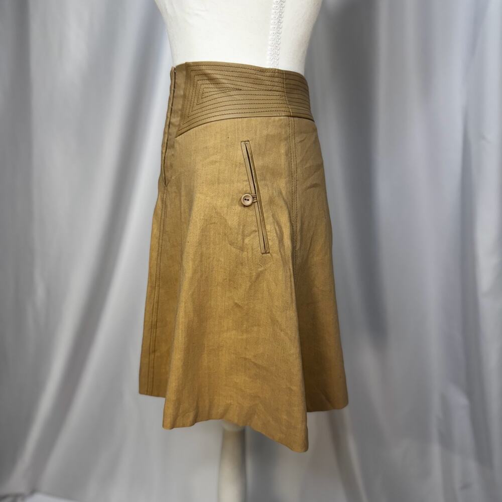 Rebecca Taylor Mini Skirt Sz 2 Sand Linen Lamb Leather Trim Geometric A-Line NWT - Picture 9 of 16